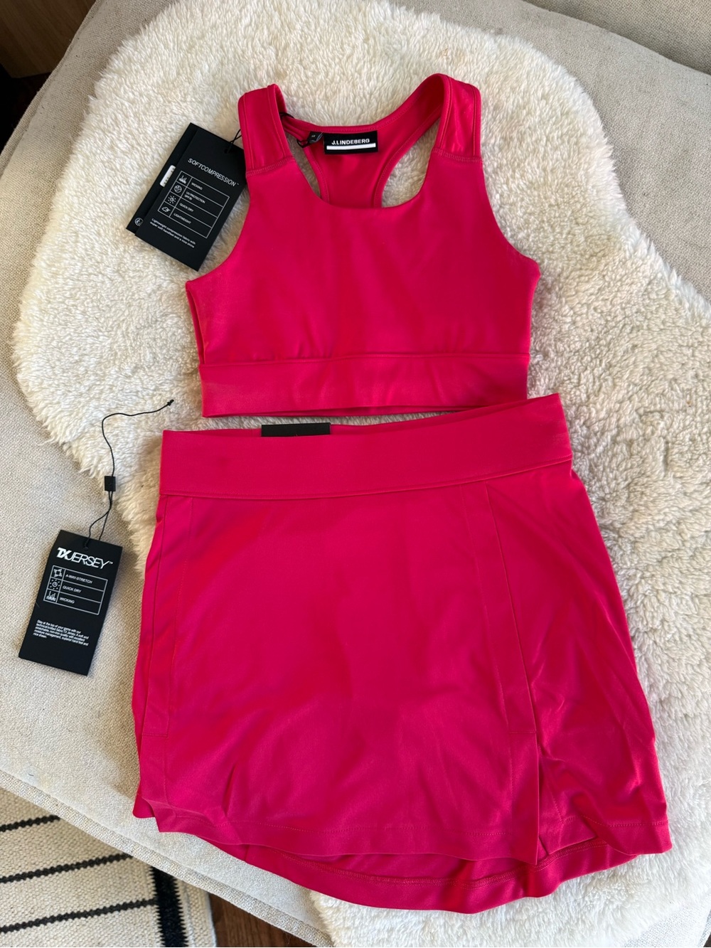 J.Lindeberg Pink Solid Racerback Wireless Sports Bra and Skort - XS